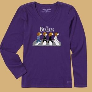 EUC Life Is Good V-Neck Purple Long Sleeve Crusher Light Tee The Beagles XXL